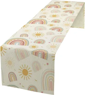 Retro Boho Rainbow Table Runner Girl Baby Rainbow Party Decoration Home Kitchen Dining Room Decor 13 X 60 Inch