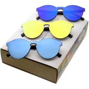 Retro Modern Monoblock Horned Rim Mirrored Flat Lens Sunglasses C123 [Promo Box]