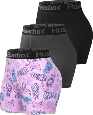 Roadbox 4" Women's Spandex Compression Shorts, 3 Pack Volleyball Shorts Athletic Biker Shorts for Workout Running Gym Yoga