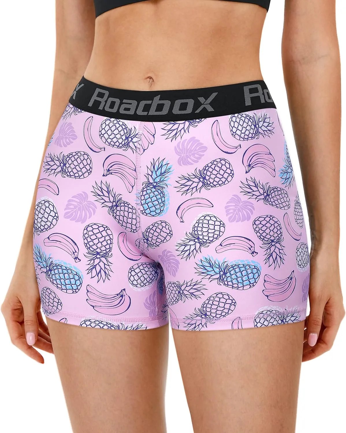 Roadbox 4" Women's Spandex Compression Shorts, 3 Pack Volleyball Shorts Athletic Biker Shorts for Workout Running Gym Yoga