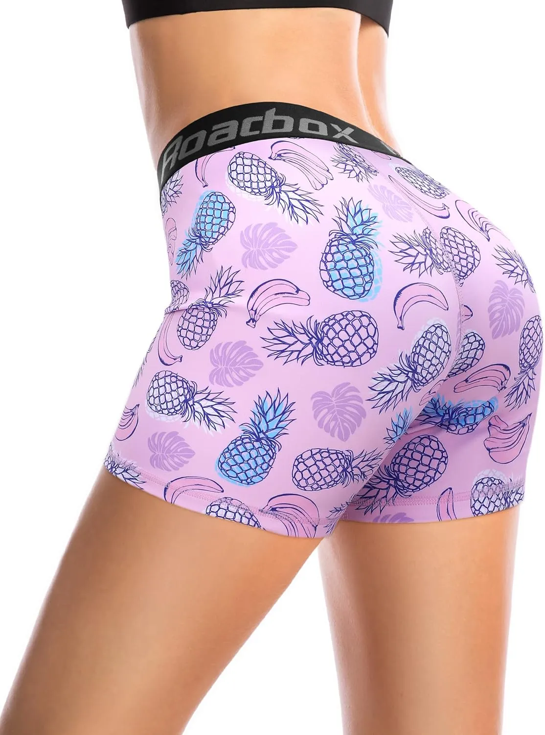 Roadbox 4" Women's Spandex Compression Shorts, 3 Pack Volleyball Shorts Athletic Biker Shorts for Workout Running Gym Yoga