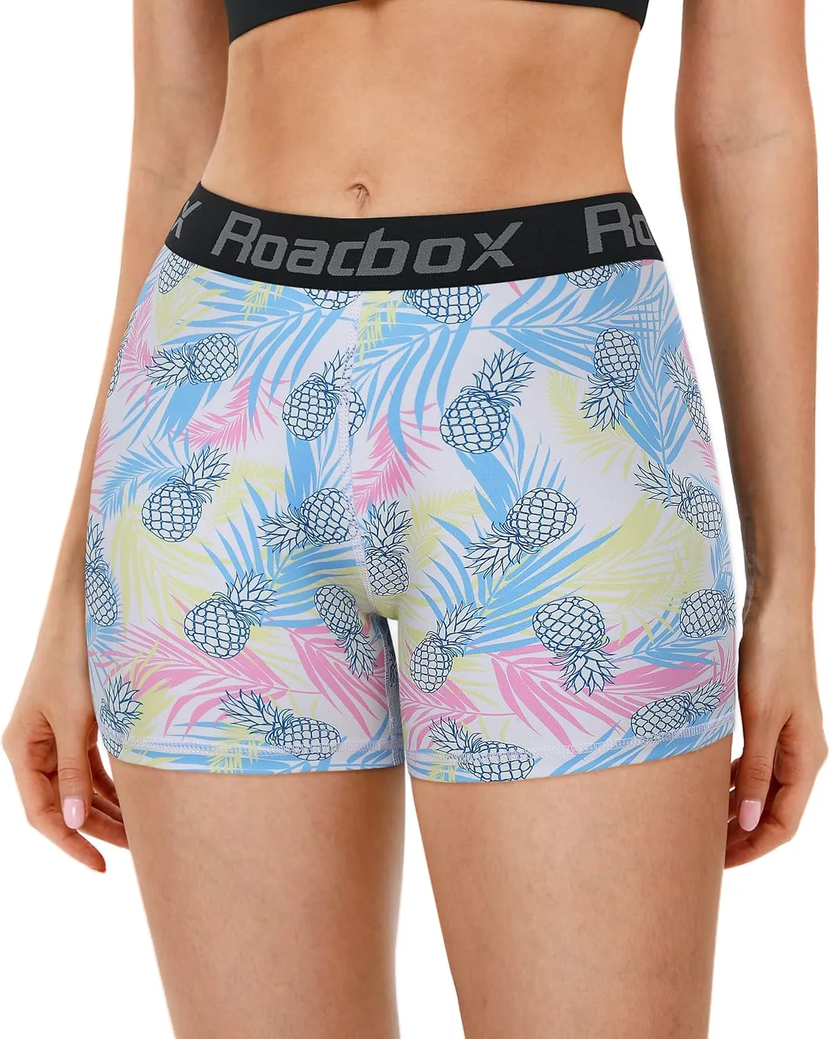 Roadbox 4" Women's Spandex Compression Shorts, 3 Pack Volleyball Shorts Athletic Biker Shorts for Workout Running Gym Yoga