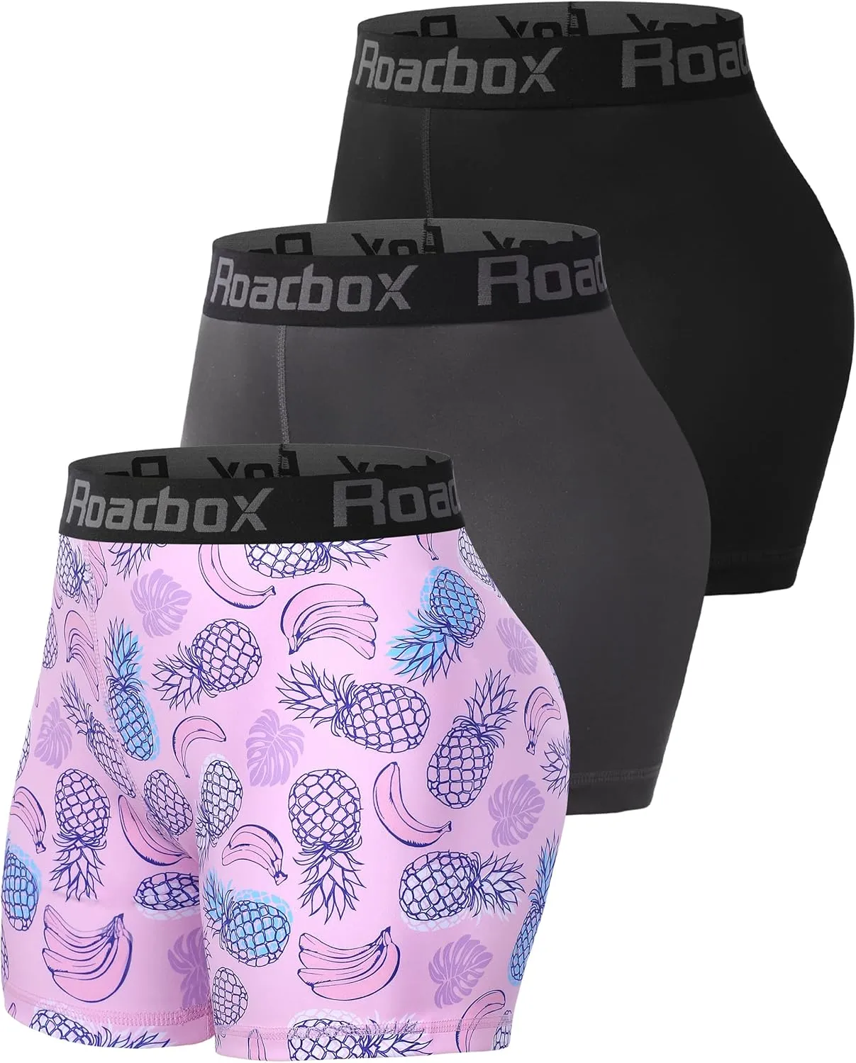 Roadbox 4" Women's Spandex Compression Shorts, 3 Pack Volleyball Shorts Athletic Biker Shorts for Workout Running Gym Yoga