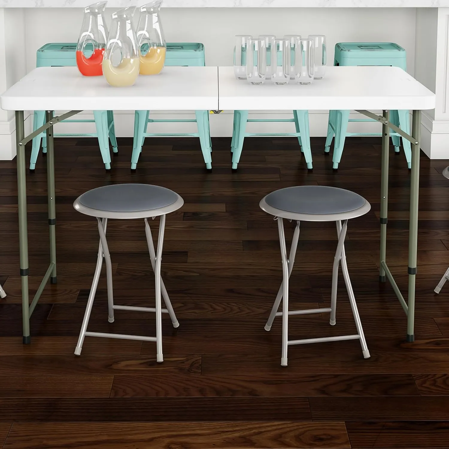 Round Folding Stool - Heavy-Duty 18-Inch Padded and Portable Stool with 300lbs Capacity for Dorm, Rec Room, or Game Room by Trademark Home (Gray)