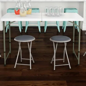 Round Folding Stool - Heavy-Duty 18-Inch Padded and Portable Stool with 300lbs Capacity for Dorm, Rec Room, or Game Room by Trademark Home (Gray)