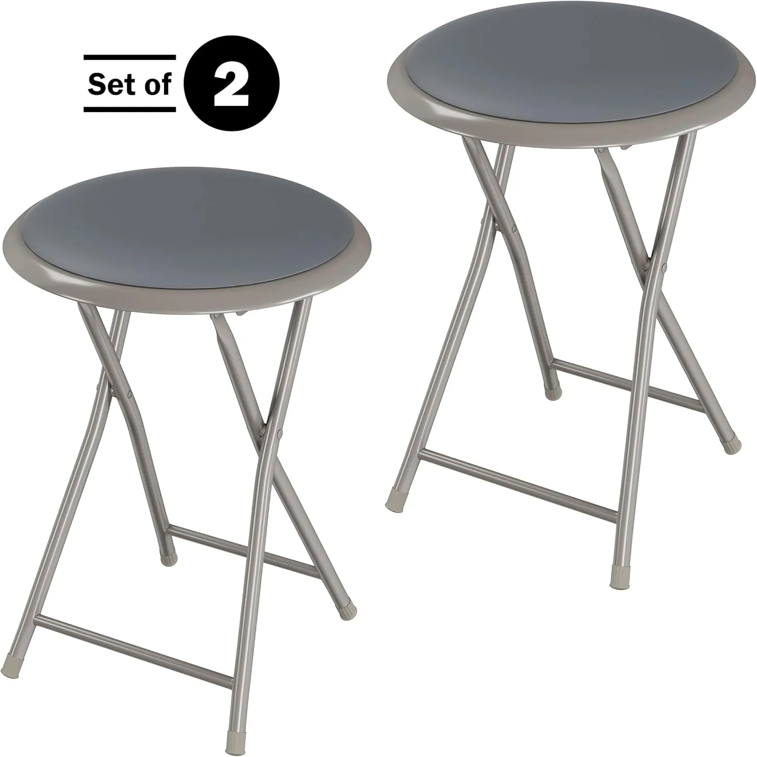 Round Folding Stool - Heavy-Duty 18-Inch Padded and Portable Stool with 300lbs Capacity for Dorm, Rec Room, or Game Room by Trademark Home (Gray)
