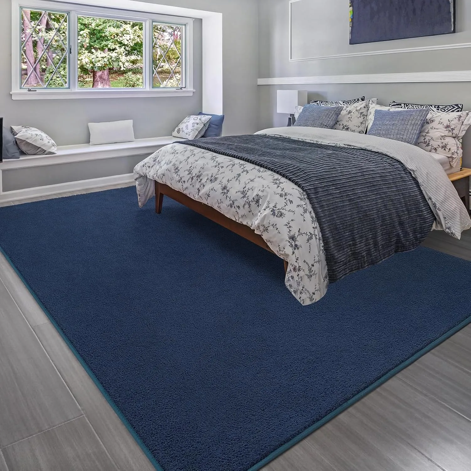 Royal Blue Rugs for Living Room,Minimalist Area Rugs 4x6,Soft Memory-foam Rugs for Bedroom,Thicked Rugs for Men Boys Girls Kids Nursery Room,Washable Dorm Apartment Rug Floor Carpets