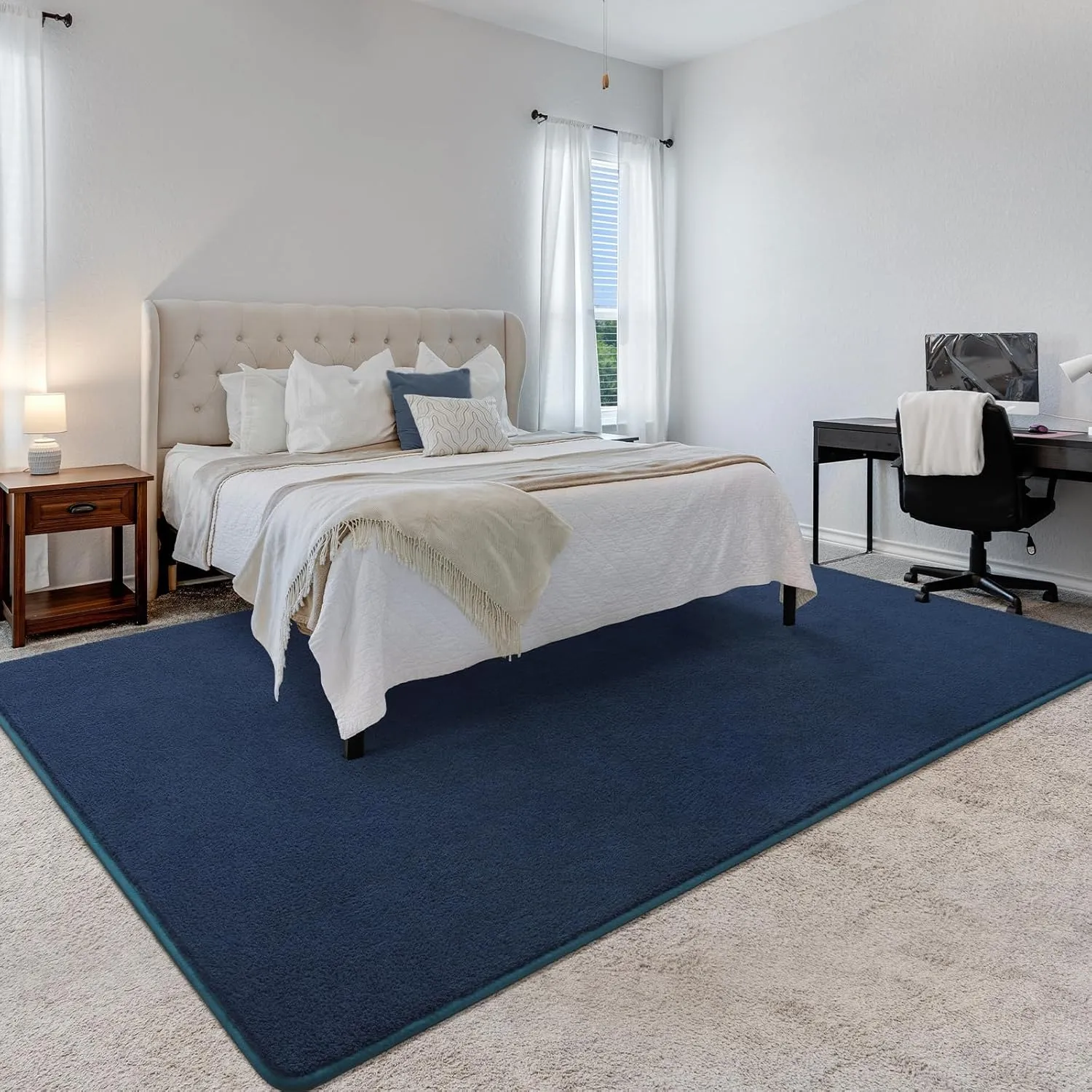 Royal Blue Rugs for Living Room,Minimalist Area Rugs 4x6,Soft Memory-foam Rugs for Bedroom,Thicked Rugs for Men Boys Girls Kids Nursery Room,Washable Dorm Apartment Rug Floor Carpets