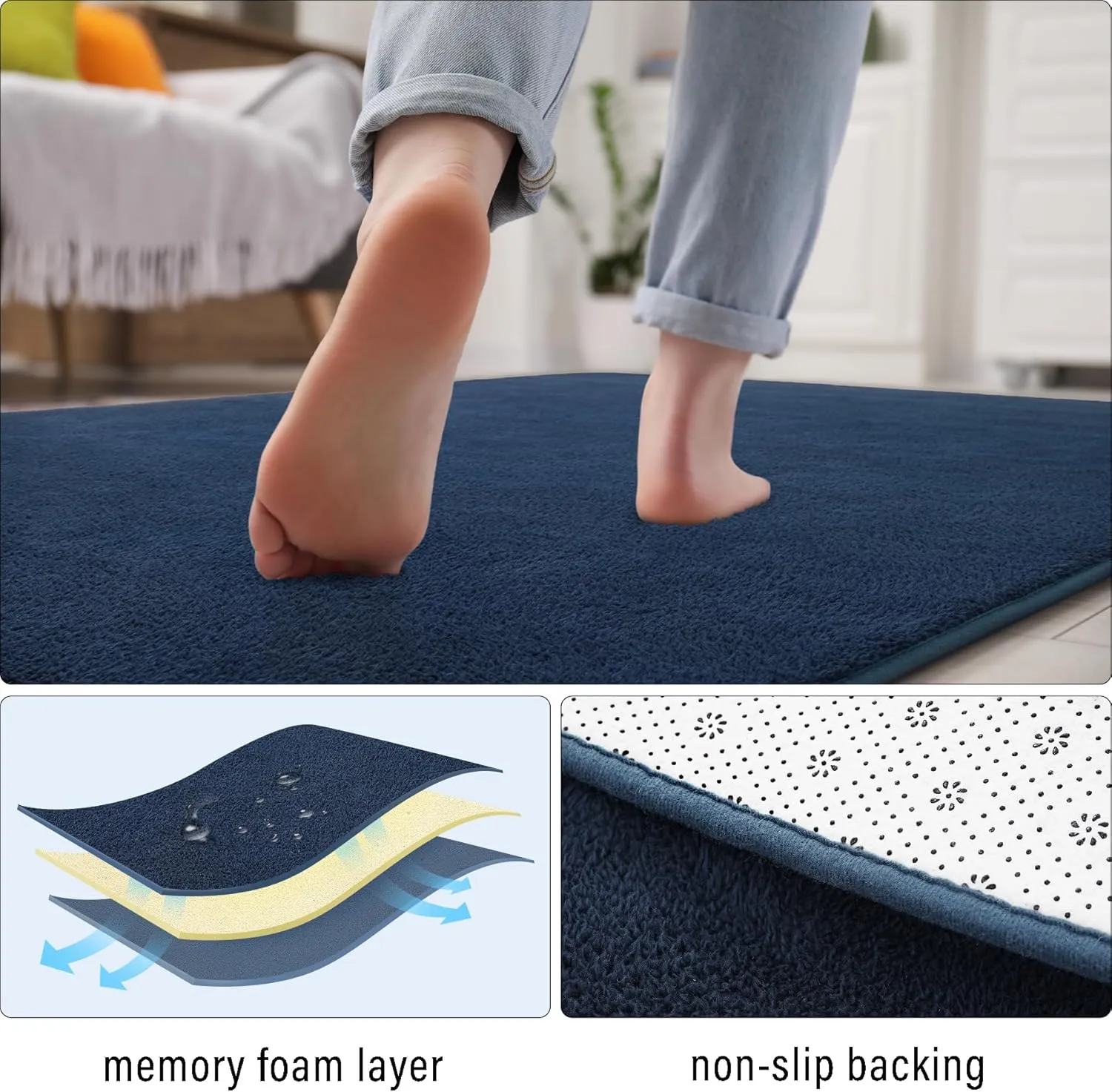 Royal Blue Rugs for Living Room,Minimalist Area Rugs 4x6,Soft Memory-foam Rugs for Bedroom,Thicked Rugs for Men Boys Girls Kids Nursery Room,Washable Dorm Apartment Rug Floor Carpets