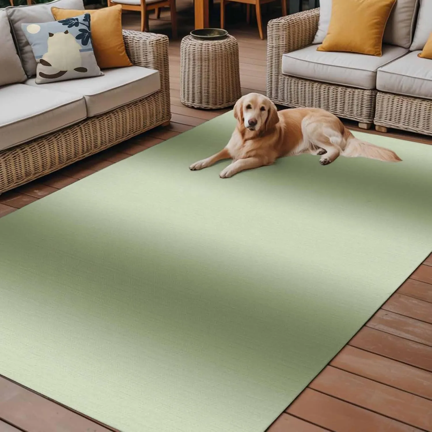Sage Green Gradient Outdoor Patio Rug 6x9ft Large, Washable RV Camping Outside Area Runner Rug Mat, Modern Minimalist Stripes Indoor Outdoor Carpet for Picnic Backyard Deck Porch Balcony Beach