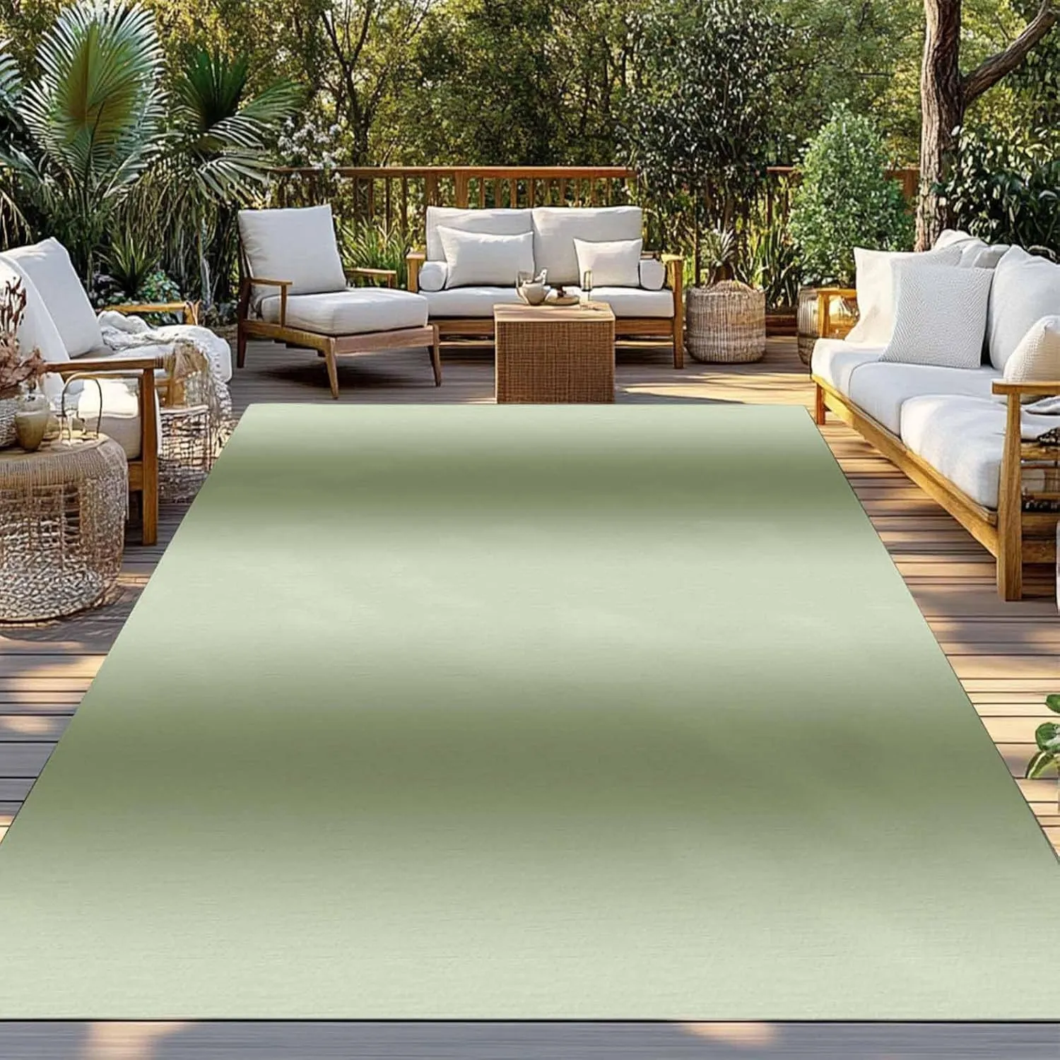 Sage Green Gradient Outdoor Patio Rug 6x9ft Large, Washable RV Camping Outside Area Runner Rug Mat, Modern Minimalist Stripes Indoor Outdoor Carpet for Picnic Backyard Deck Porch Balcony Beach
