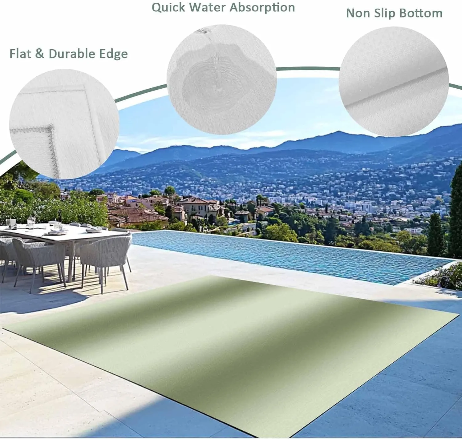 Sage Green Gradient Outdoor Patio Rug 6x9ft Large, Washable RV Camping Outside Area Runner Rug Mat, Modern Minimalist Stripes Indoor Outdoor Carpet for Picnic Backyard Deck Porch Balcony Beach