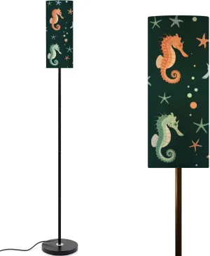 Seamless Pattern Cartoon Doodle Seahorse sea Animal Flat Style Modern Floor Lamp Minimalist Standing Lamps for Living Room LED Corner Lamp Remote Control Metal Pole Lamp for Bedroom, Reading