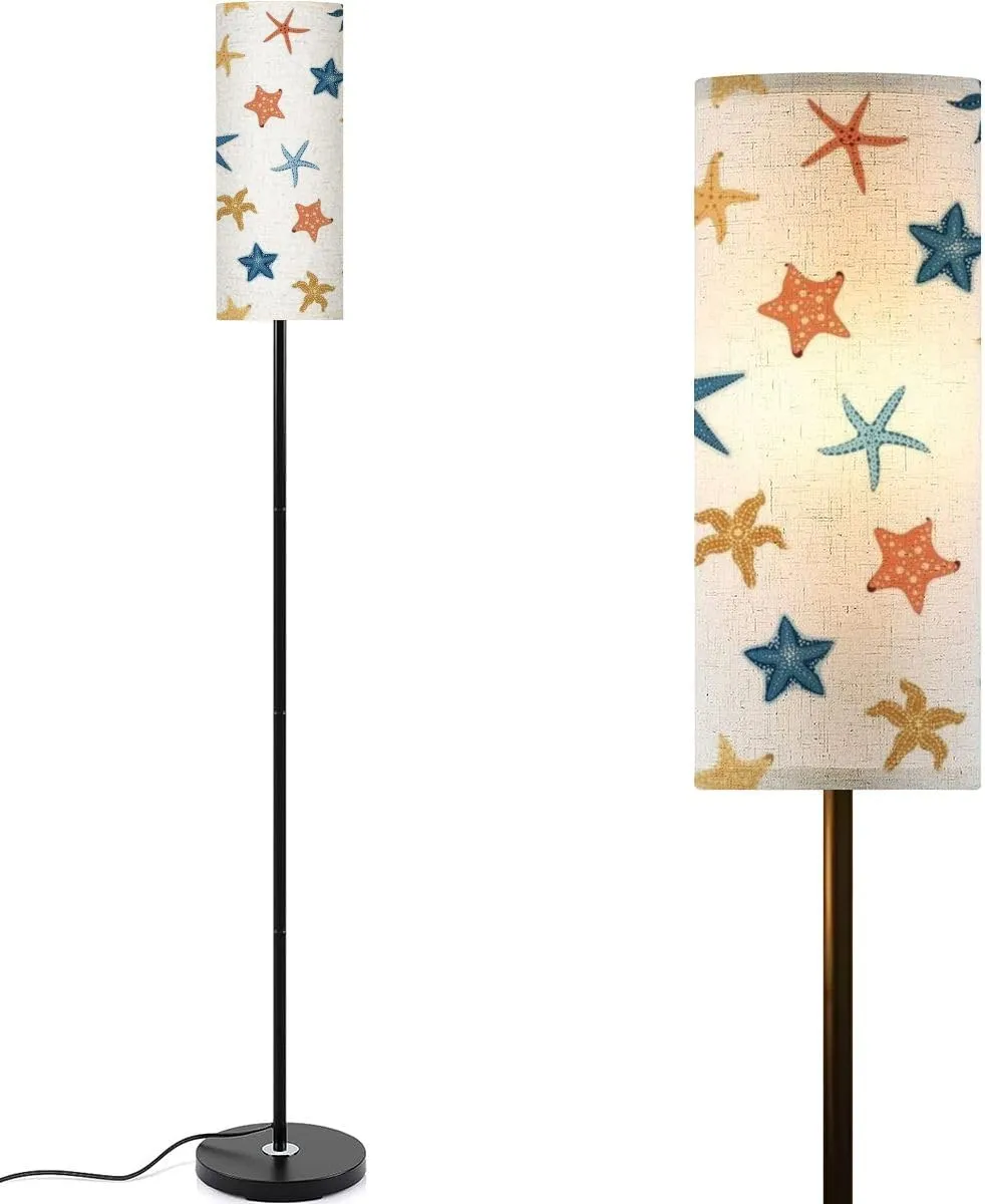 Seamless pattern cartoon doodle starfish shellfish flat style Suitable Modern Floor Lamp Minimalist Standing Lamps for Living Room LED Corner Lamp Remote Control Metal Pole Lamp for Bedroom, Reading