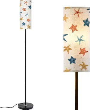 Seamless pattern cartoon doodle starfish shellfish flat style Suitable Modern Floor Lamp Minimalist Standing Lamps for Living Room LED Corner Lamp Remote Control Metal Pole Lamp for Bedroom, Reading