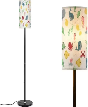 Seamless Pattern Cute sea Animals Flat Pattern for Textiles Modern Floor Lamp Minimalist Standing Lamps for Living Room LED Corner Lamp Remote Control Metal Pole Lamp for Bedroom, Reading