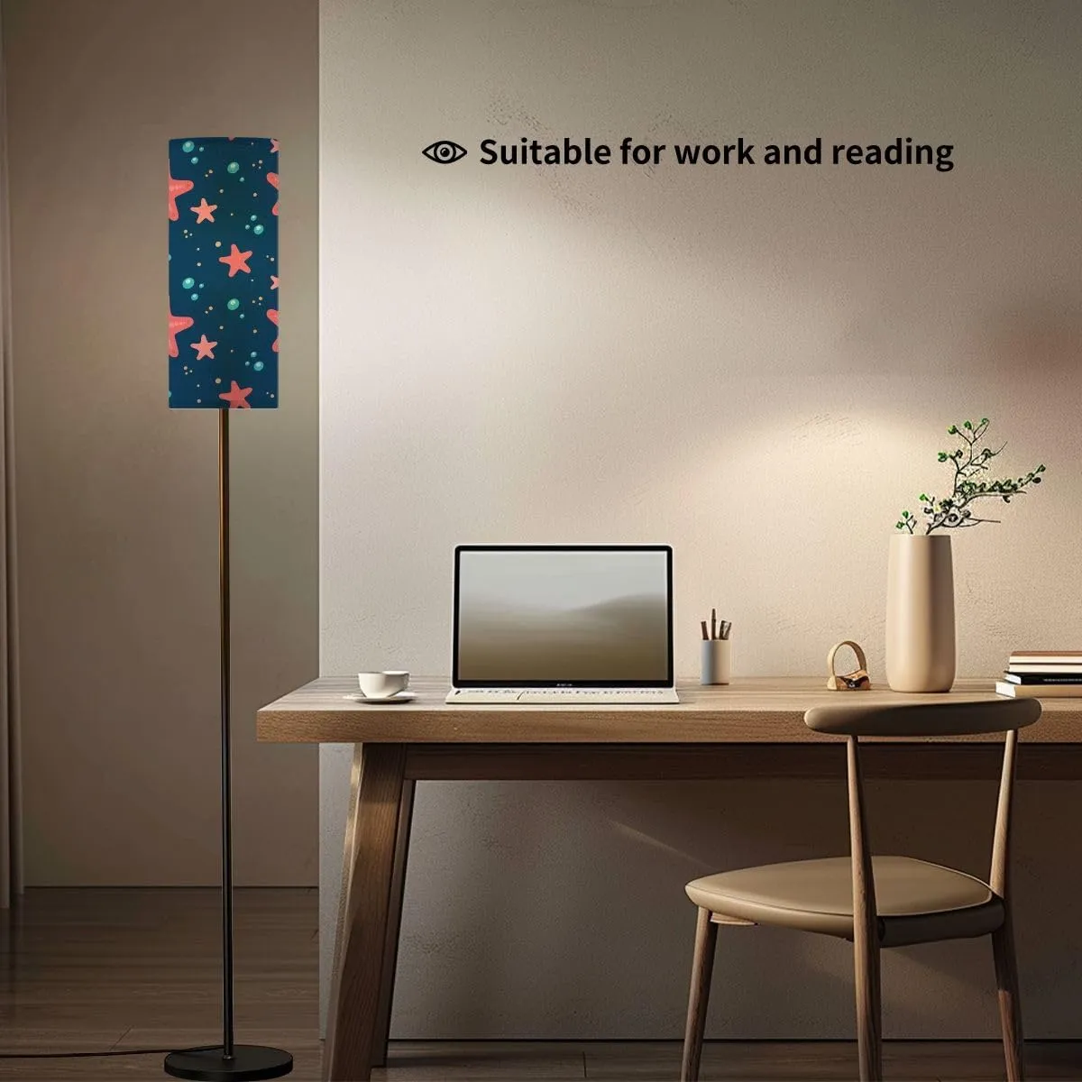 Seamless pattern starfish sand water drops is doodle style kids Flat Modern Floor Lamp Minimalist Standing Lamps for Living Room LED Corner Lamp Remote Control Metal Pole Lamp for Bedroom, Reading