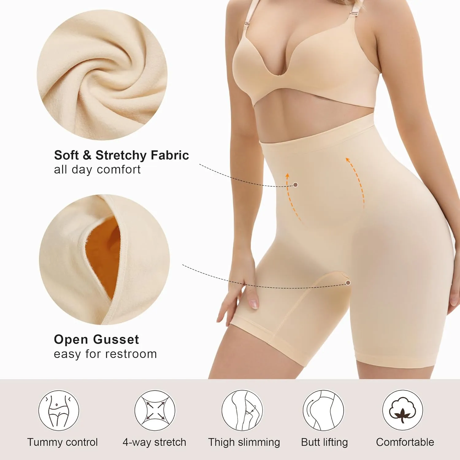 SHAPERX High-Waist Tummy Control Shapewear Shorts for Women Seamless Body Shaper for All-Day Wear Under Dresses
