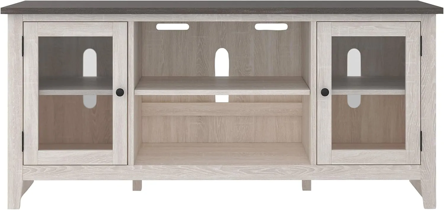 Signature Design by Ashley Dorrinson Farmhouse TV Stand with Fireplace Option, Fits TVs up to 58", Whitewash