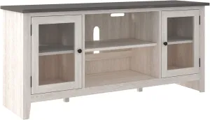Signature Design by Ashley Dorrinson Farmhouse TV Stand with Fireplace Option, Fits TVs up to 58", Whitewash