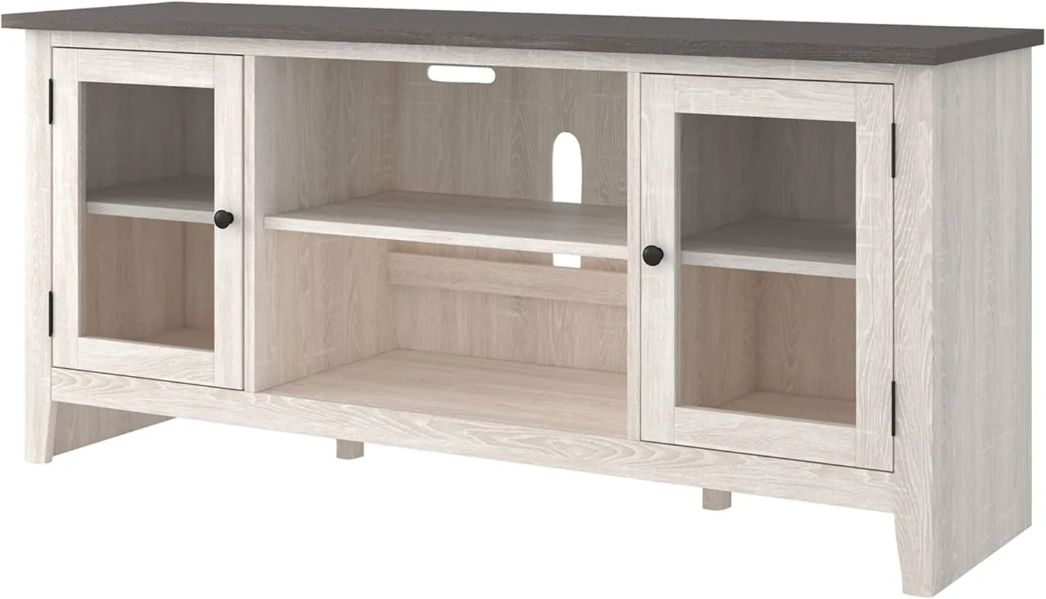 Signature Design by Ashley Dorrinson Farmhouse TV Stand with Fireplace Option, Fits TVs up to 58", Whitewash