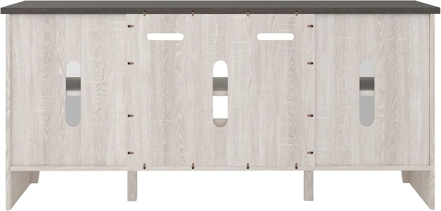 Signature Design by Ashley Dorrinson Farmhouse TV Stand with Fireplace Option, Fits TVs up to 58", Whitewash