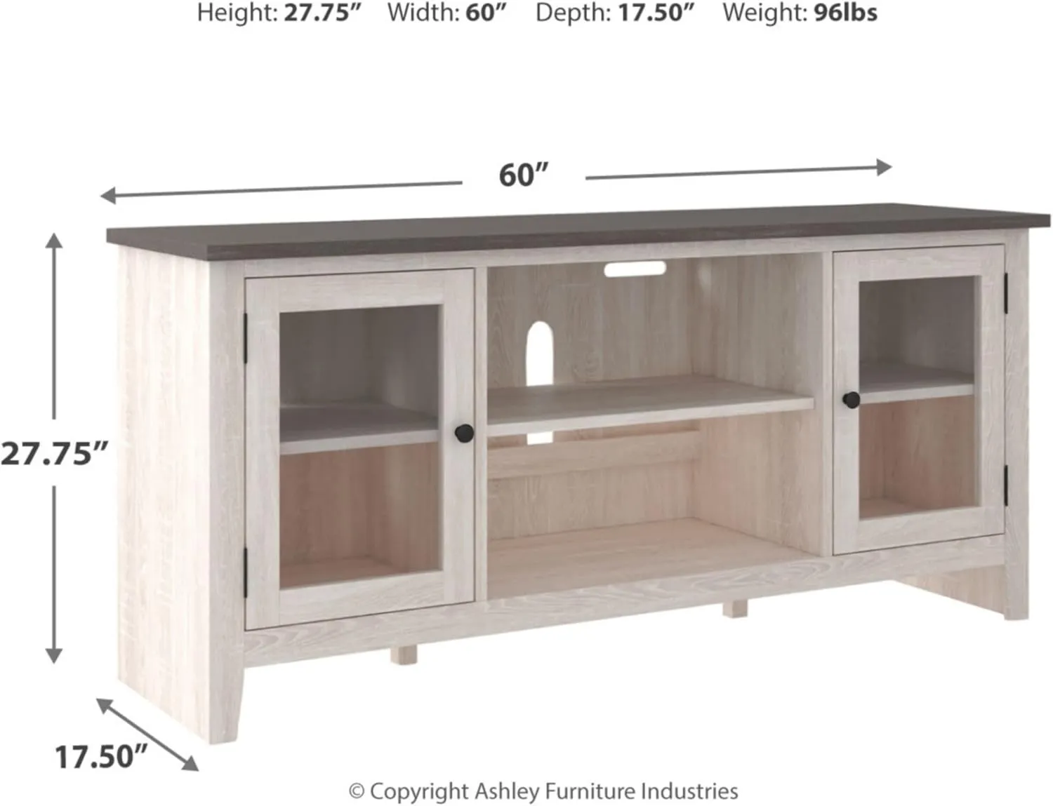 Signature Design by Ashley Dorrinson Farmhouse TV Stand with Fireplace Option, Fits TVs up to 58", Whitewash