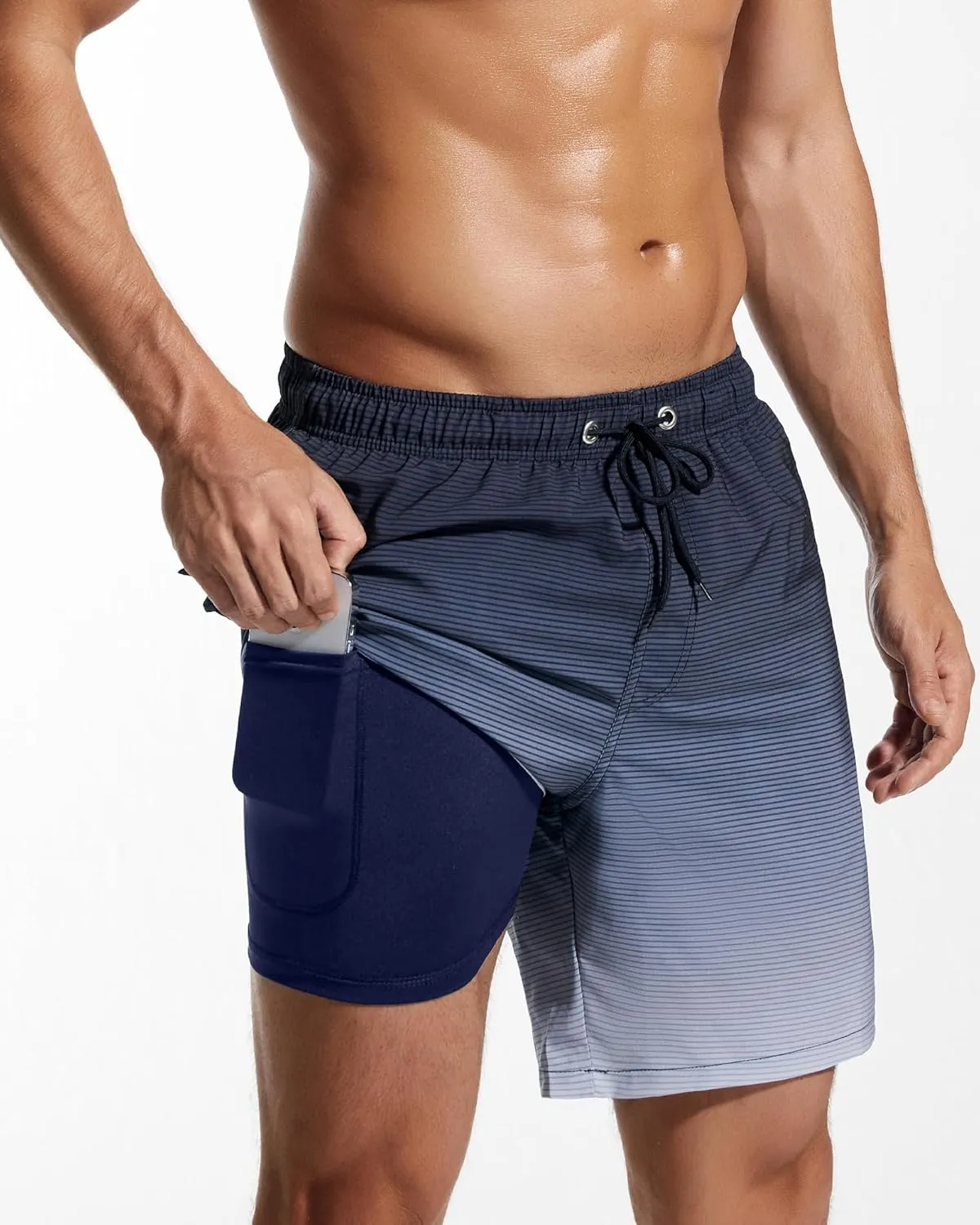 SILKWORLD Mens Swim Trunks Quick Dry Compression Liner 2 in 1 Shorts Men Swimsuit