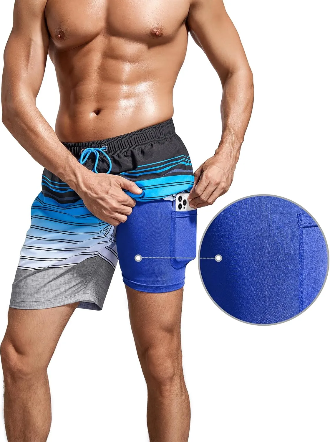 SILKWORLD Mens Swim Trunks Quick Dry Compression Liner 2 in 1 Shorts Men Swimsuit