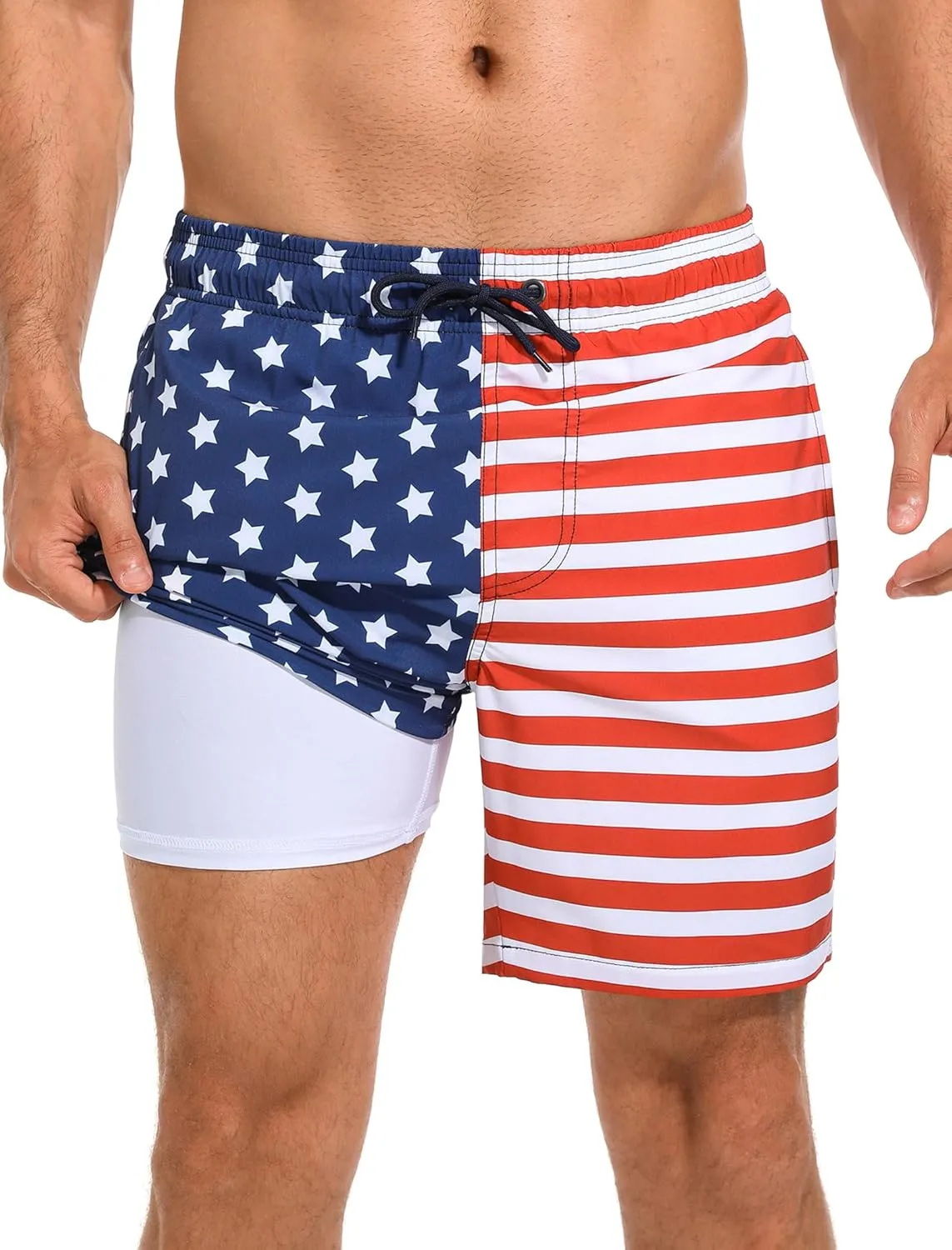 SILKWORLD Mens Swim Trunks Quick Dry Compression Liner 2 in 1 Shorts Men Swimsuit
