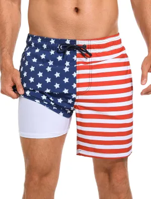 SILKWORLD Mens Swim Trunks Quick Dry Compression Liner 2 in 1 Shorts Men Swimsuit