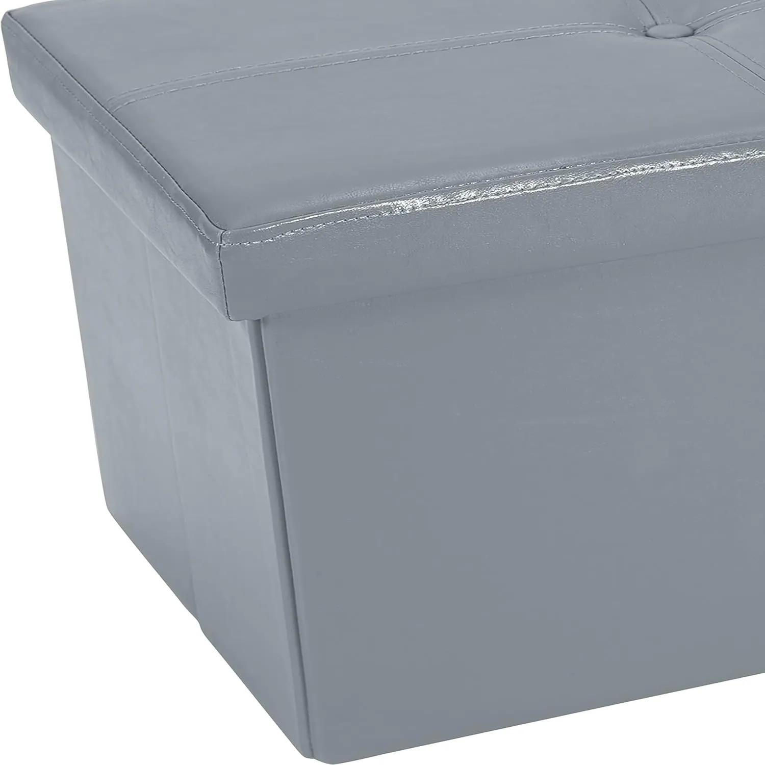 Simplify Faux Leather Folding Storage Ottoman | Triple | Collapsible | Tufted Padded Seating | Foot Rest | Bench | Toy Box | Grey