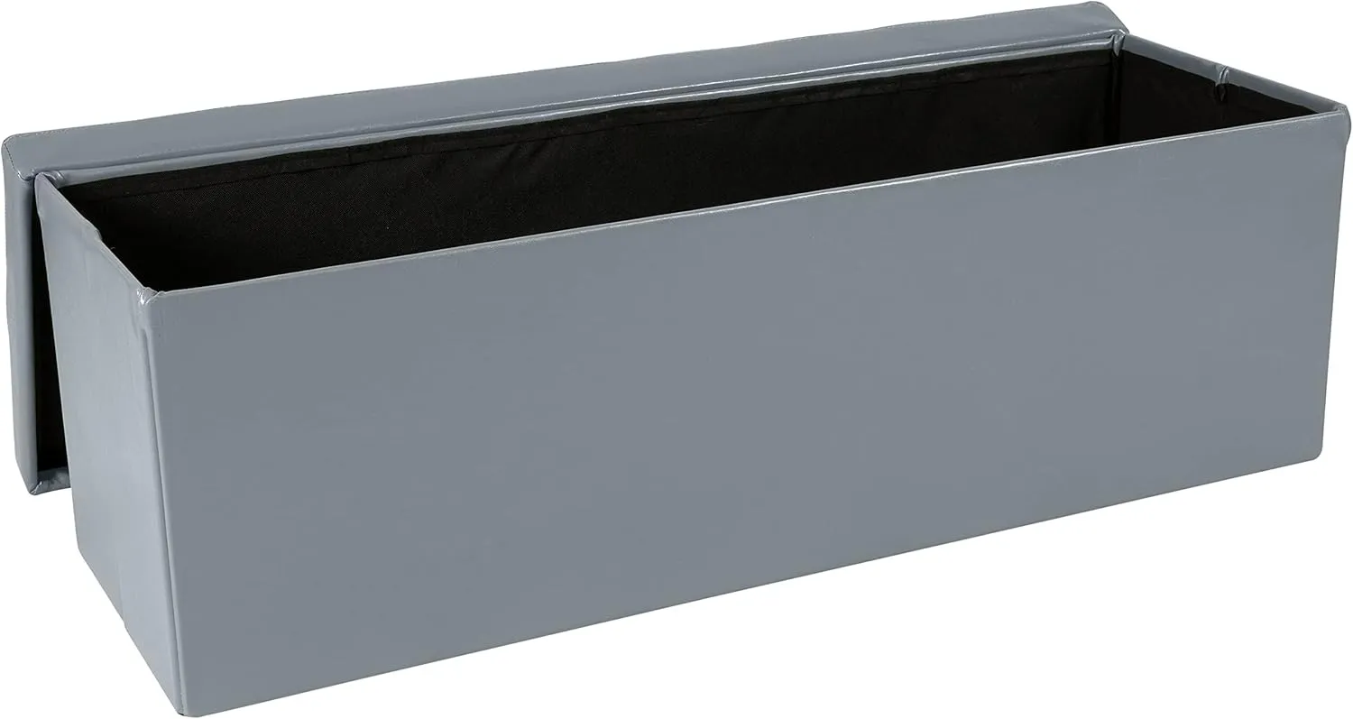 Simplify Faux Leather Folding Storage Ottoman | Triple | Collapsible | Tufted Padded Seating | Foot Rest | Bench | Toy Box | Grey