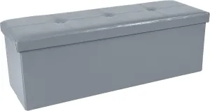 Simplify Faux Leather Folding Storage Ottoman | Triple | Collapsible | Tufted Padded Seating | Foot Rest | Bench | Toy Box | Grey