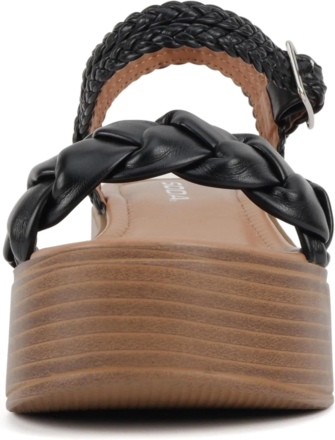Soda “Invoke” ~ Women Open Round Toe Single Band Flatform Platform Sandal with Braided Straps