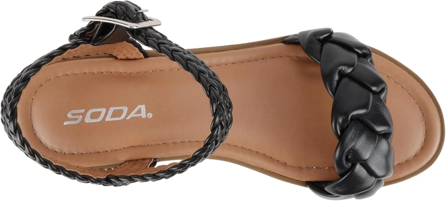 Soda “Invoke” ~ Women Open Round Toe Single Band Flatform Platform Sandal with Braided Straps