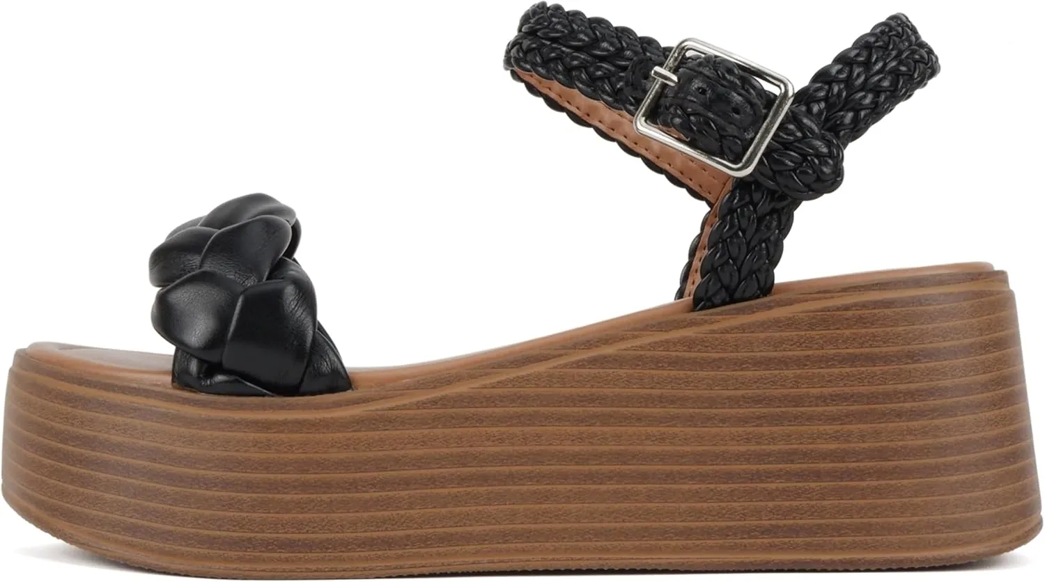 Soda “Invoke” ~ Women Open Round Toe Single Band Flatform Platform Sandal with Braided Straps