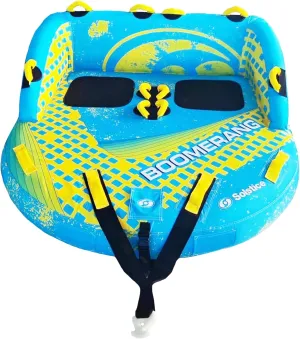 SOLSTICE 2-Person Inflatable Boomerang Towable with Front & Rear Tow Points - Versatile High-Speed Tube for Lake, River, Beach & Swimming Pool, 14 Handles & Built-In Backrests