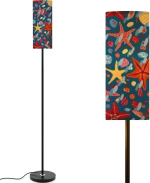 Starfishes shells stones flat hand drawn seamless pattern Colorful Modern Floor Lamp Minimalist Standing Lamps for Living Room LED Corner Lamp Remote Control Metal Pole Lamp for Bedroom, Reading