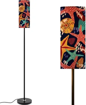Starfishes shells stones flat hand drawn seamless pattern Colorful Modern Floor Lamp Minimalist Standing Lamps for Living Room LED Corner Lamp Remote Control Metal Pole Lamp for Bedroom, Reading
