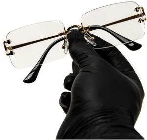 Street Knitted Square Unisex Frameless Gold Wire Frame Luxury Trendy Old School Retro 90's Rimless Clear Lens Hip Hop Rectangle Eye Glasses For Men Women