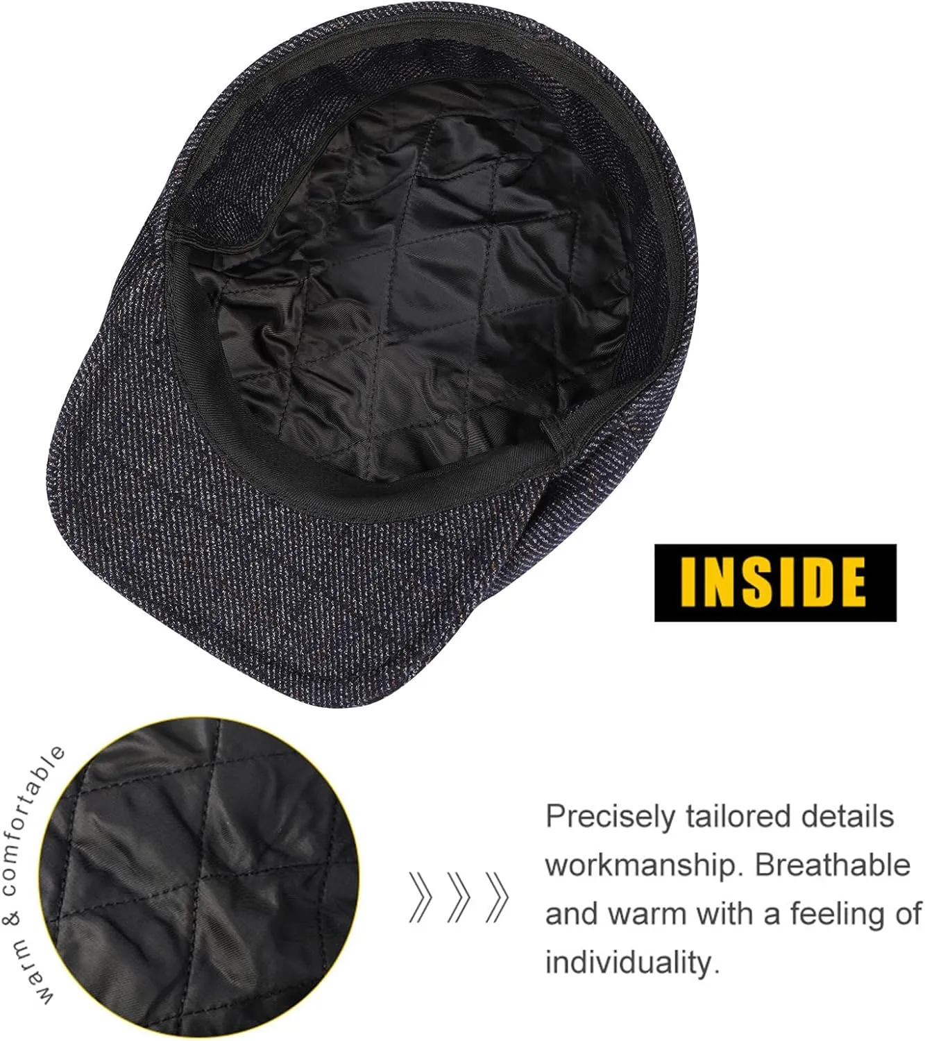 Sumolux Newsboy Cap for Men Wool Classic 8 Panel Vintage Gatsby Lvy Cabbie Hat Flat Beret Cap