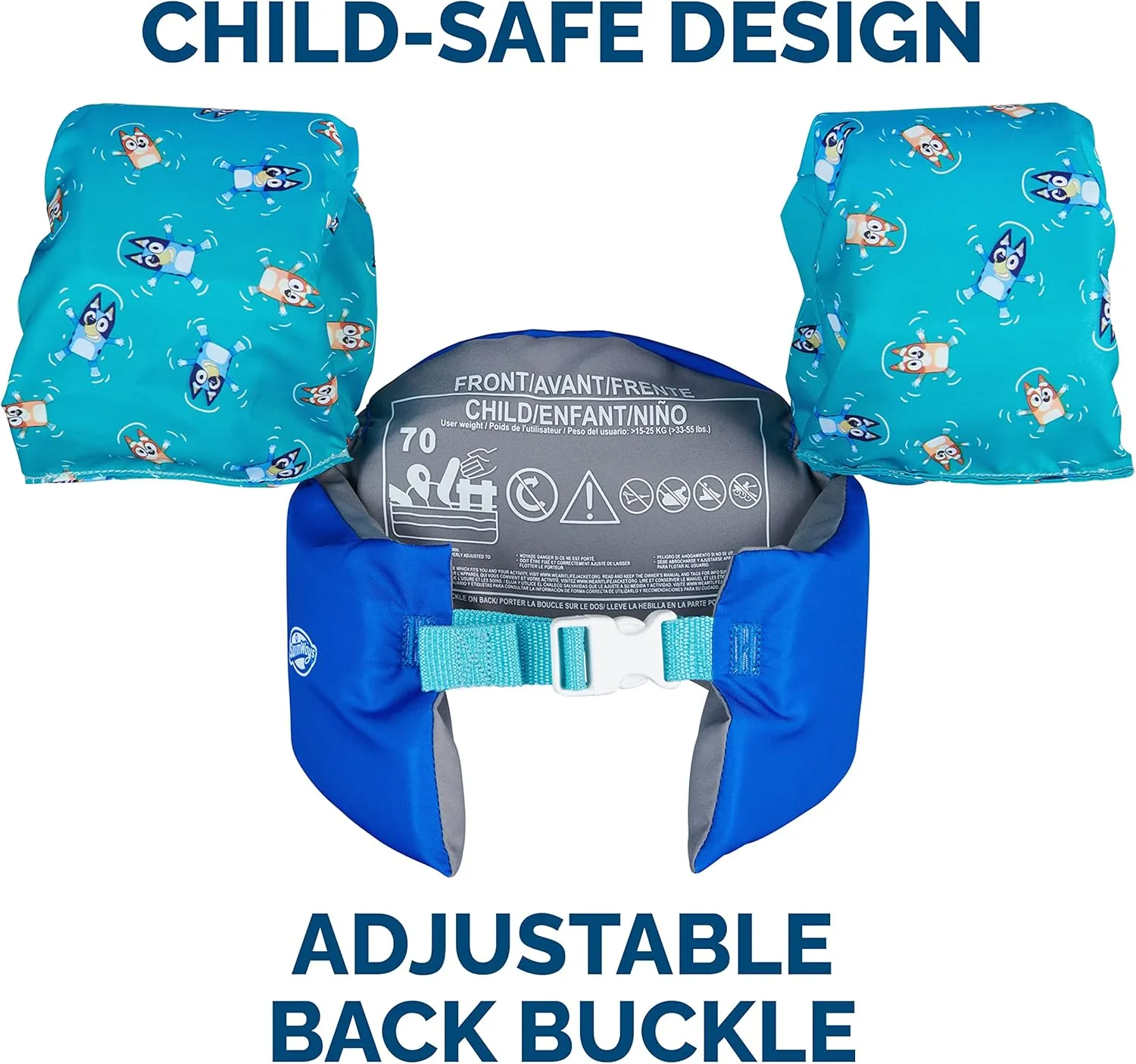 SwimWays Swim Trainer, US Coast Guard Approved Life Vest Kids Swim Vest, Arm Floaties & Life Jackets for Kids 33-55 lbs