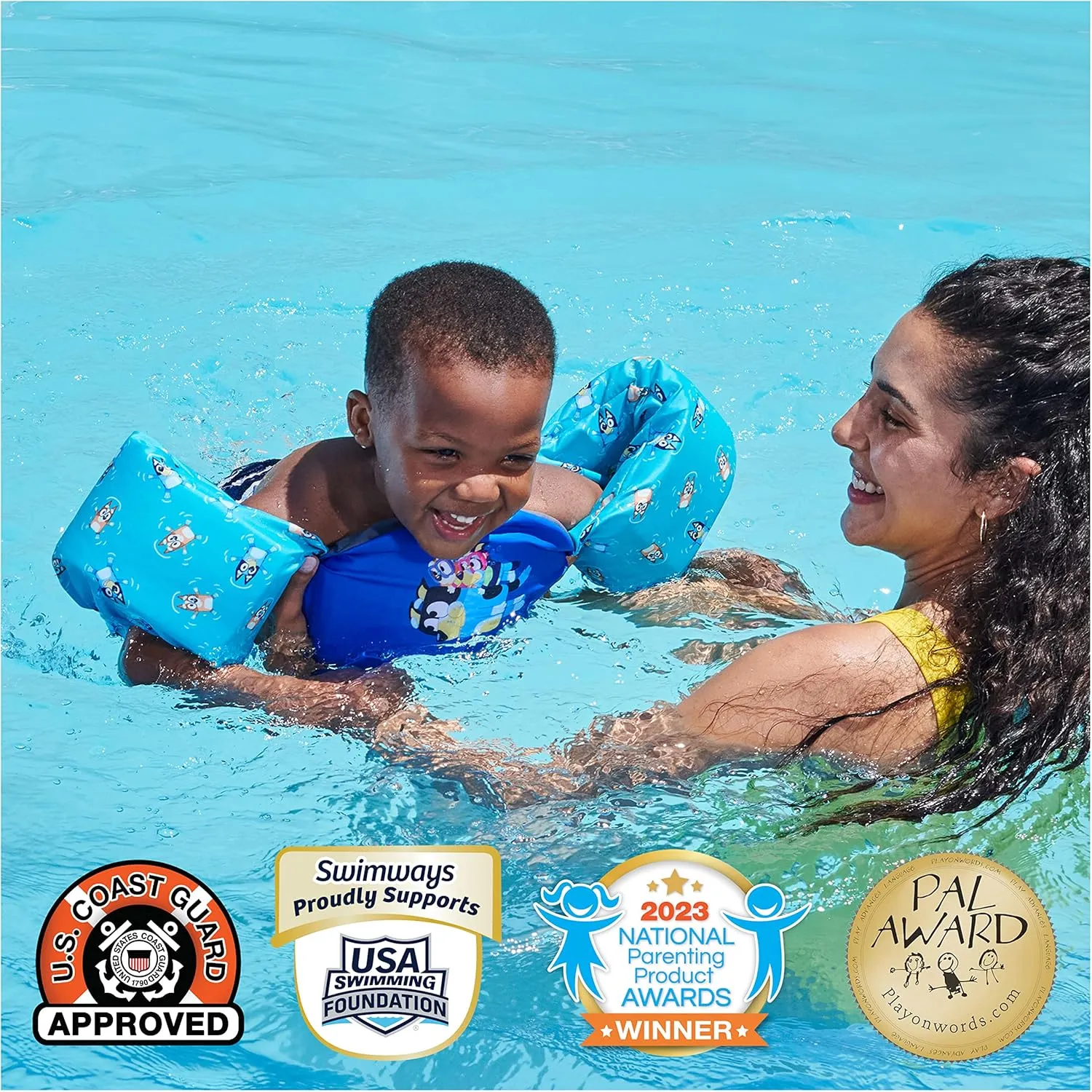 SwimWays Swim Trainer, US Coast Guard Approved Life Vest Kids Swim Vest, Arm Floaties & Life Jackets for Kids 33-55 lbs