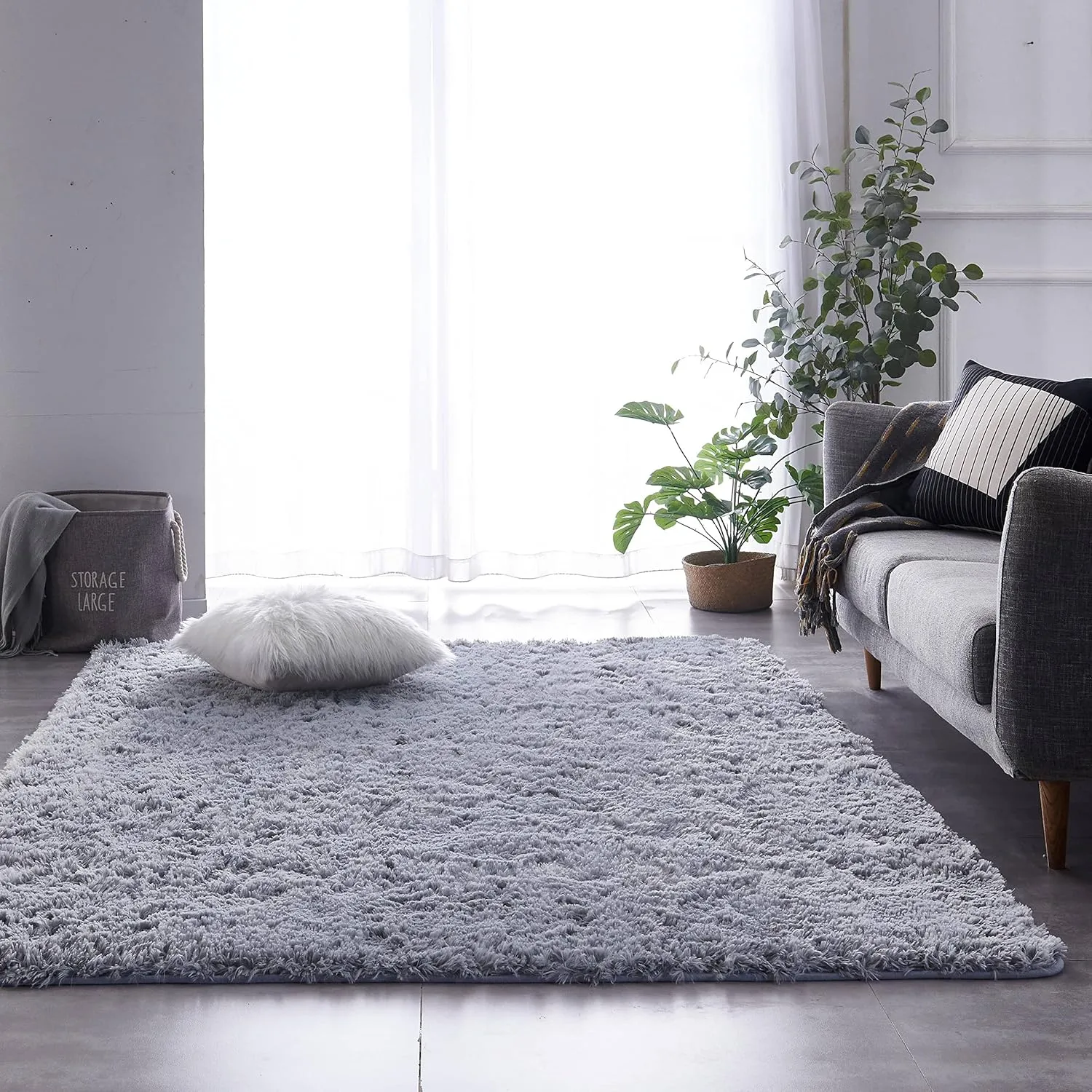 TABAYON Luxury Shag Area Rug, 3x5 Feet Grey Rectangle Plush Fuzzy Rugs, Non-Slip Shaggy Furry Carpets for Kids Room Bedroom