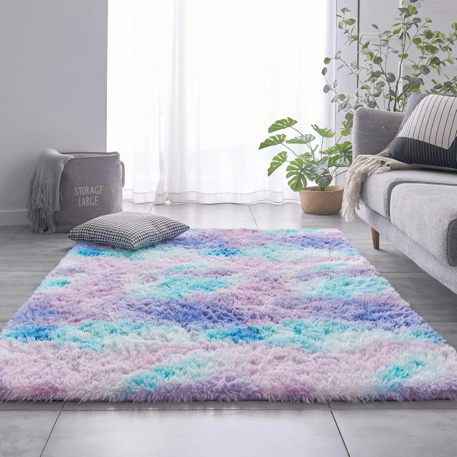 TABAYON Luxury Shag Area Rug, 3x5 Feet Tie-Dyed Light Purple Rectangle Plush Fuzzy Rugs, Non-Slip Shaggy Furry Carpets for Kids Room Bedroom