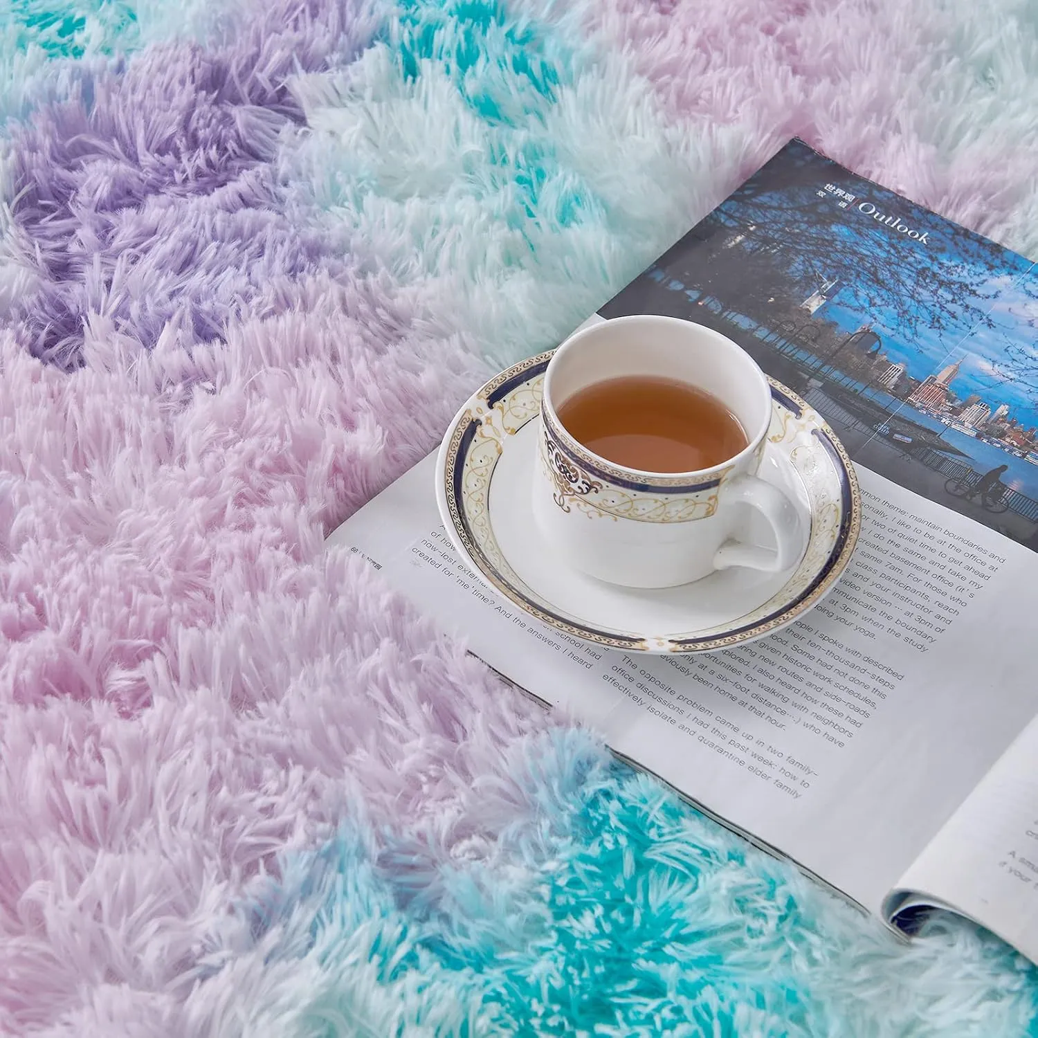 TABAYON Luxury Shag Area Rug, 3x5 Feet Tie-Dyed Light Purple Rectangle Plush Fuzzy Rugs, Non-Slip Shaggy Furry Carpets for Kids Room Bedroom