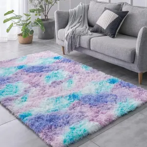 TABAYON Luxury Shag Area Rug, 3x5 Feet Tie-Dyed Light Purple Rectangle Plush Fuzzy Rugs, Non-Slip Shaggy Furry Carpets for Kids Room Bedroom