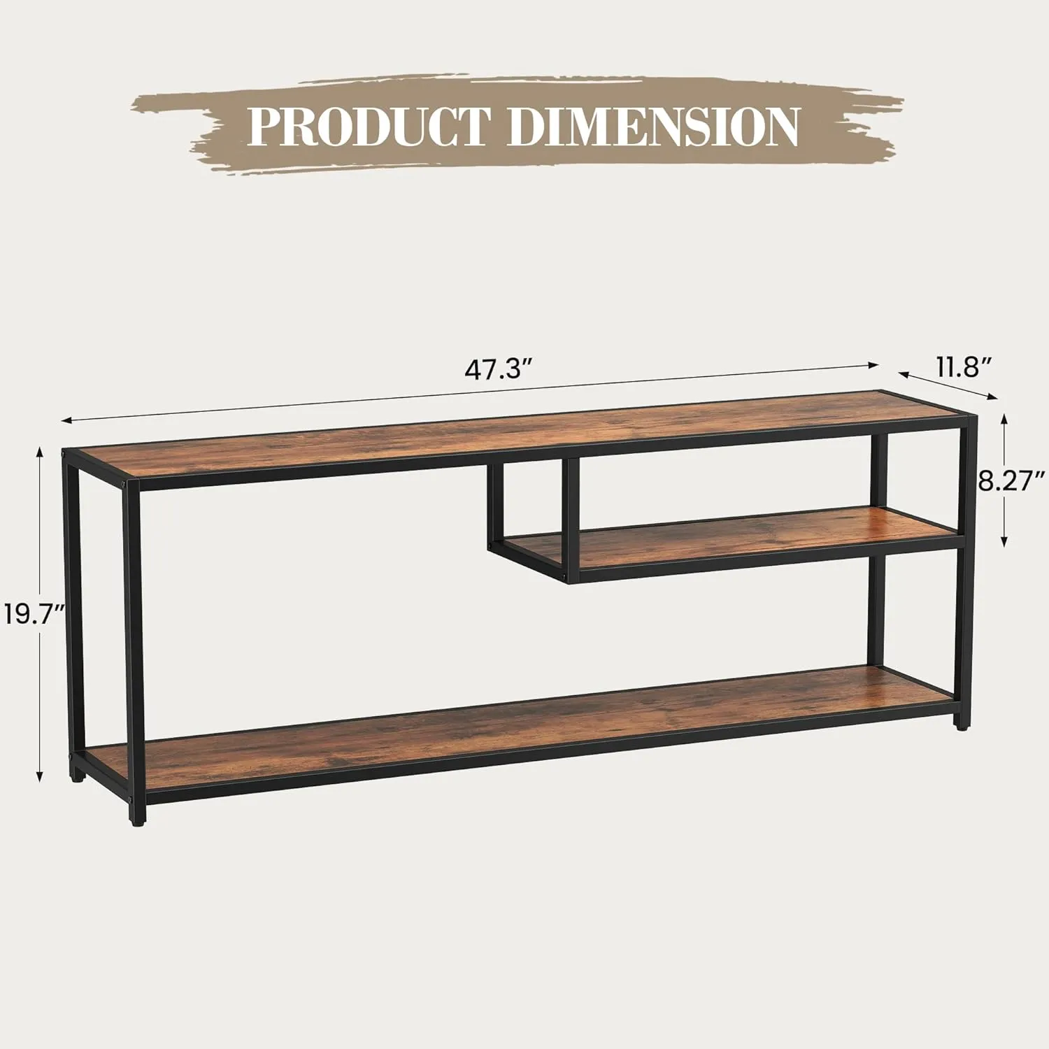 TECHMILLY Modern TV Stand for 55" TV, TV Table with Storage Shelves, Entertainment Center with Metal Frame, TV Console Table for Living Room, Bedroom, Rustic Brown
