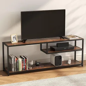 TECHMILLY Modern TV Stand for 55" TV, TV Table with Storage Shelves, Entertainment Center with Metal Frame, TV Console Table for Living Room, Bedroom, Rustic Brown